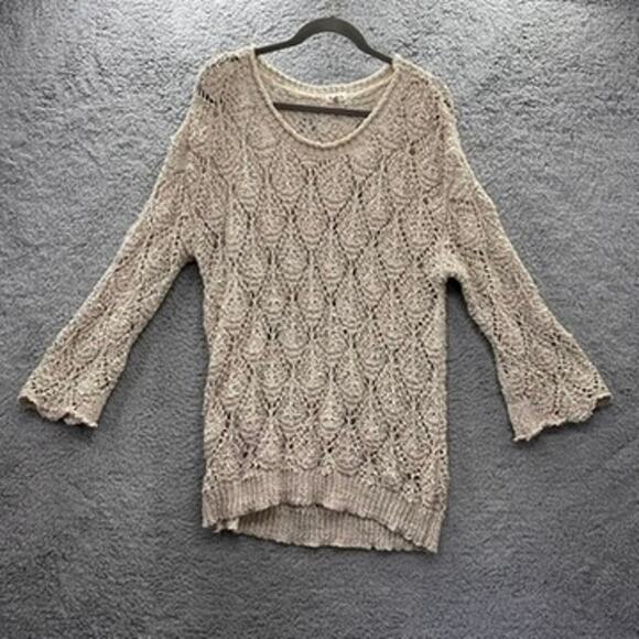 POL Sweaters - POL 2XL Crochet Sweater Long Sleeves BoHo Tunic Length Casual